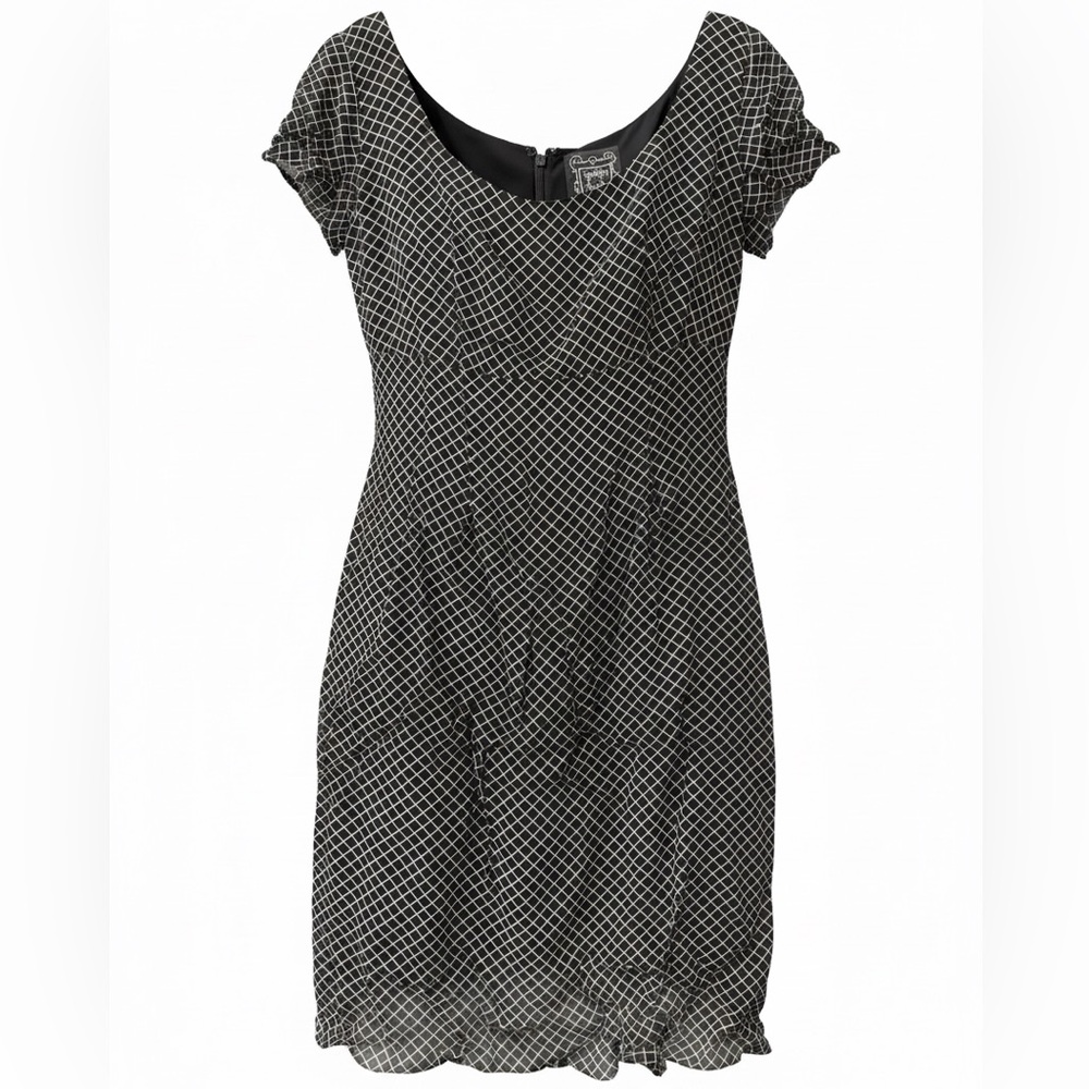 Cynthia Rowley Black and White Grid-Print Midi Dress